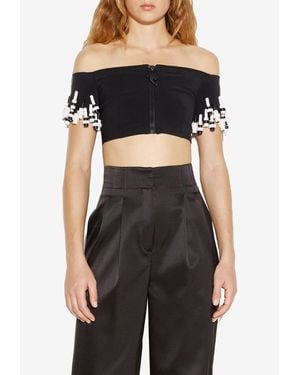 PUCCI Fringe-Trimmed Off-Shoulder Cropped Top - Black