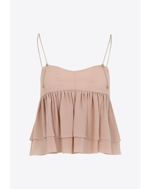 Chloé Silk Top With Metallic-Chains - Pink