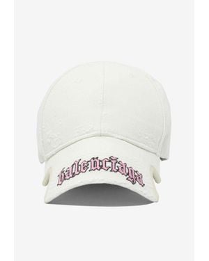 Balenciaga Script Distressed Logo Baseball Cap - White