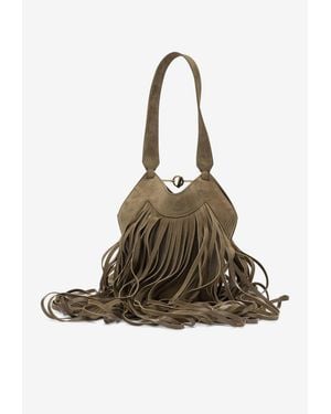 KHAITE Small Lotus Fringe Suede Shoulder Bag - Brown