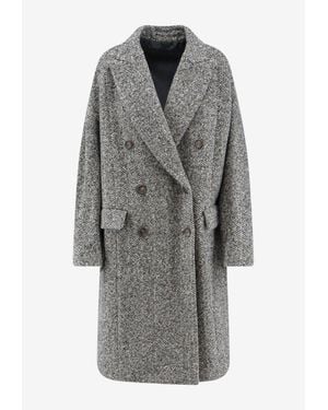 Brunello Cucinelli Double-Breasted Herringbone Coat - Grey
