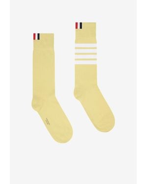 Thom Browne 4-Bar Stripes Ribbed Mid-Calf Socks - White
