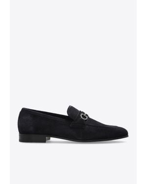 Ferragamo Balty Gancini Buckle Suede Loafers - Black