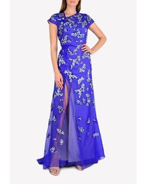 Bibhu Mohapatra Sequined Silk Gown With Asymmetrical Neckline - Blue