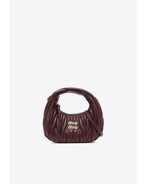 Miu Miu Mini Wander Matelassé Leather Hobo Bag - Red