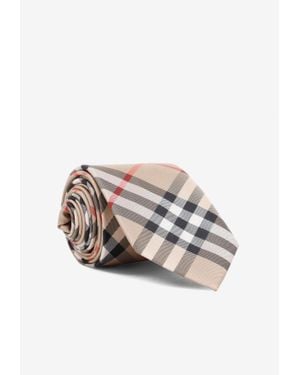 Burberry Checked Silk Tie - White