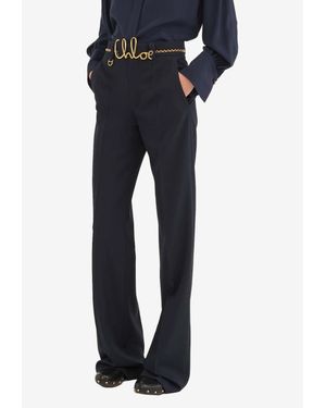 Chloé Straight-Leg Tailored Wool Pants - Blue
