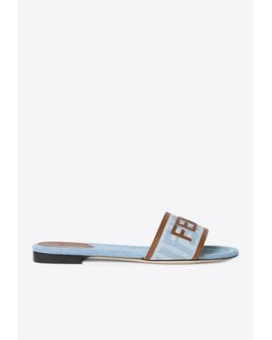 Fendi Sunshine Ff Jacquard Flat Sandals - White