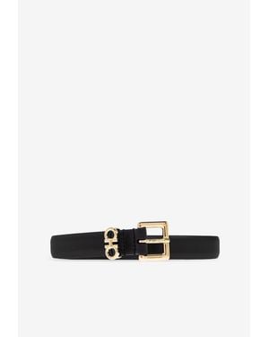 Ferragamo Double Gancini Fixed Belt - White
