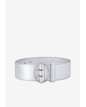 Prada Metallic-Effect Wide Leather Belt - White
