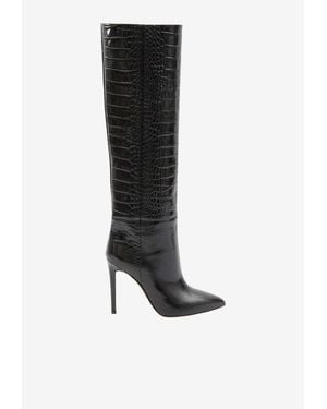 Paris Texas Stiletto 105 Croc-Embossed Leather Knee-High Boots - Black