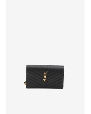 Saint Laurent Envelope Quilted Leather Chain Clutch - White