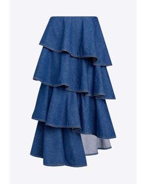Alaïa Tiered Ruffled Denim Skirt - Blue