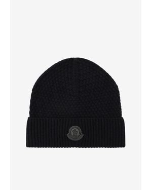Moncler Logo Patch Wool Beanie - Black