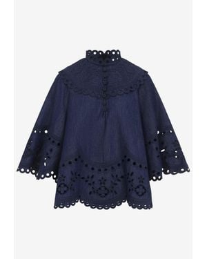 Zimmermann Mahon Broderie Denim Blouse - Blue