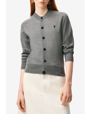Ami Paris Ami De Coeur Buttoned Cardigan - Grey