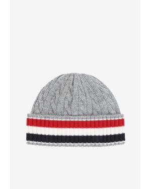 Thom Browne Cable Knit Striped Wool Beanie - Grey