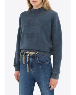 Chloé Textured Logo Cotton Fleece Sweatshirt - Blue
