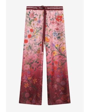 Gucci Floral Print Ombre Silk Pants - Red