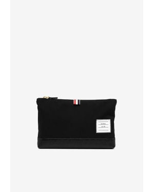 Thom Browne Large Zip Pouch With Name Tag Patch - Black