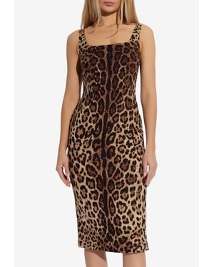 Dolce & Gabbana Leopard Print Pencil Dress - Brown
