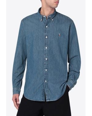 Polo Ralph Lauren Logo Embroidered Denim Shirt - Blue