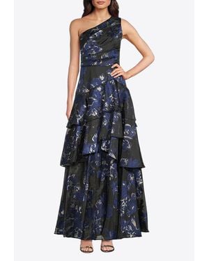 Aidan Mattox Jacquard Ruffled Dress - Blue