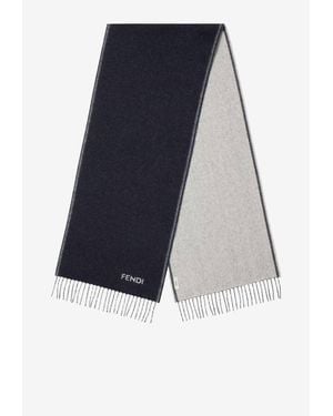Fendi Reversible Logo Fringed Cashmere Scarf - Blue