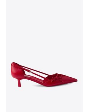 Prada 45 Leather Pumps With Bow - Red
