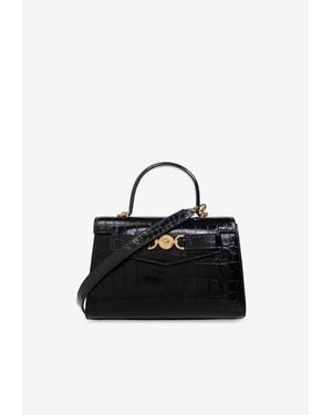Versace Medusa '95 Croc-Embossed Leather Handbag - Black