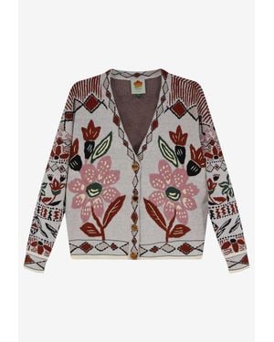 FARM Rio Ainika Embroidered Knit Cardigan - Multicolour