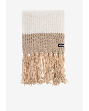 Moschino Ribbed-Knit Fringed Scarf - Natural