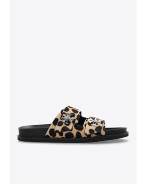 Tory Burch Turnlock Leopard Print Leather Sandals - White