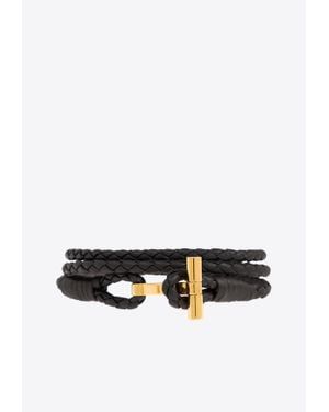 Tom Ford T-Bar Woven Leather Bracelet - White