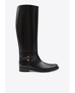 Saint Laurent Julia Calf Leather Knee-High Boots - Black
