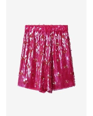 Dries Van Noten Silk Sequined Shorts - Red