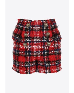 Balmain Tartan Tweed Shorts - Red