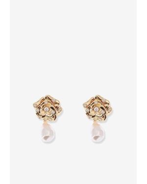 Self-Portrait Floral Brass Earrings - White