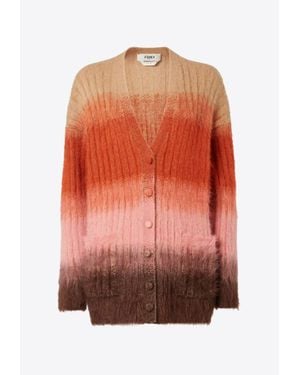 Fendi V-Neck Wool-Blend Cardigan - Orange