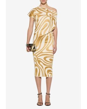 PUCCI Draped Marmo Print Midi Dress - Metallic
