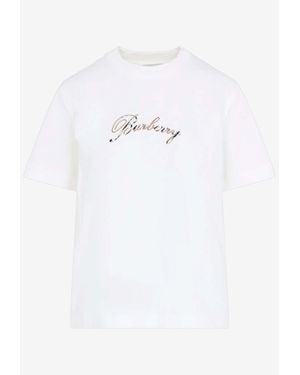 Burberry Checked Script Logo T-Shirt - White