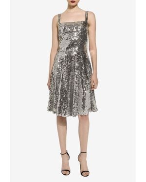 Dolce & Gabbana Sequined Flared Midi Skirt - Metallic