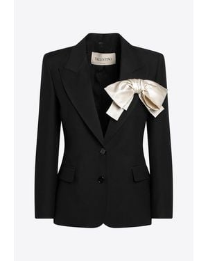 Valentino Bow-Embellished Single-Breasted Blazer - Black