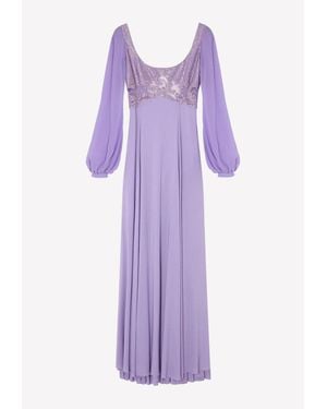 Versace Rhinestone Embellished Long Gown - Purple