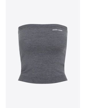 Miu Miu Logo Wool Strapless Top - Grey