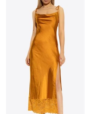 Self-Portrait Satin Midi Dress With Lace-Insert - Orange