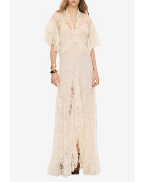 Chloé Maxi Ruffled Lace Gown - Natural