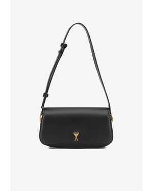 Ami Paris Small Paris Paris Leather Shoulder Bag - White