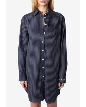 Zadig & Voltaire Rorning Striped Mini Shirt Dress - Blue
