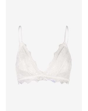 Anine Bing Semi-Sheer Lace Bra With Trim - White